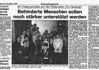 Pressebericht Sonntagsnachrichten Pro Handicap Dezember 1998