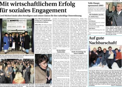 Pressebericht Wochenspiegel 2. Benefizabend November 2003